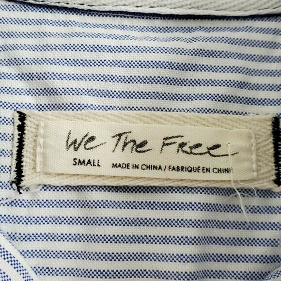 We The Free People Blouse Small Striped Blue Button‎ Front Collared Long Sleeve - Picture 7 of 16